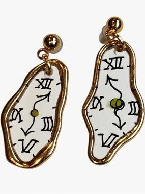 Gold tone Surreal Melting Clock Drop Earrings - Women Jewelry